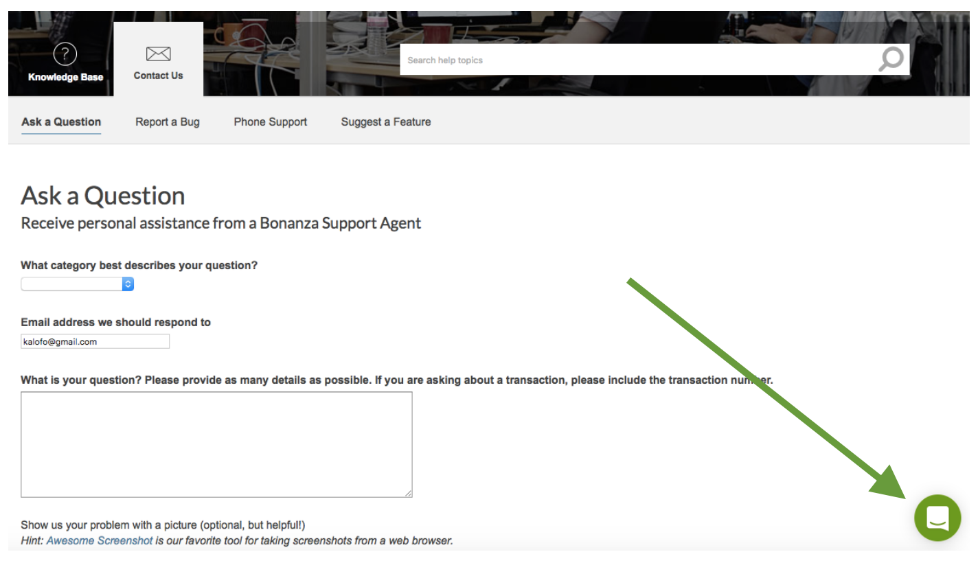 Bonanza Customer support